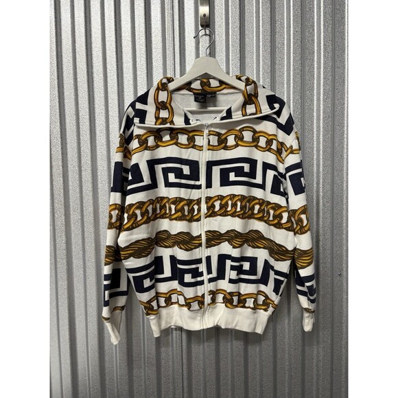 Spree Sport Vintage Collared Zip Sweater Versace Style Chain Link 1992 Mens Sz M - Picture 1 of 7